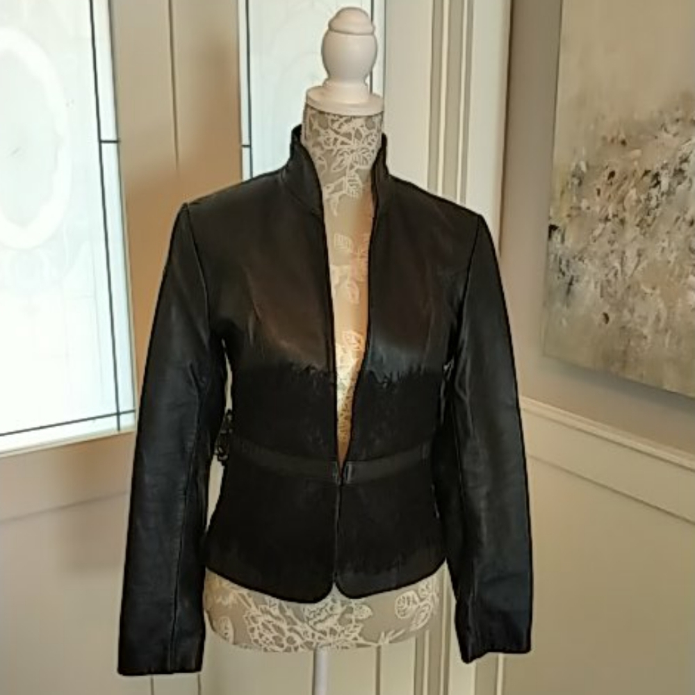 Leather and lace blazer